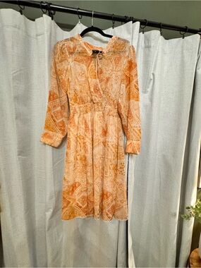 Paisley Tie-Neck Midi Dress in Orange
